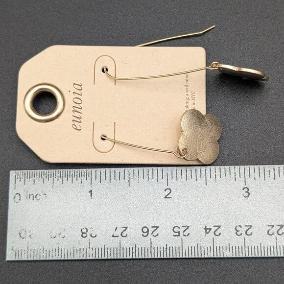 Eunoia Gold Tone Dangle Earrings Long Clover Drop Modern Fashion Jewelry NYC - Picture 3 of 4